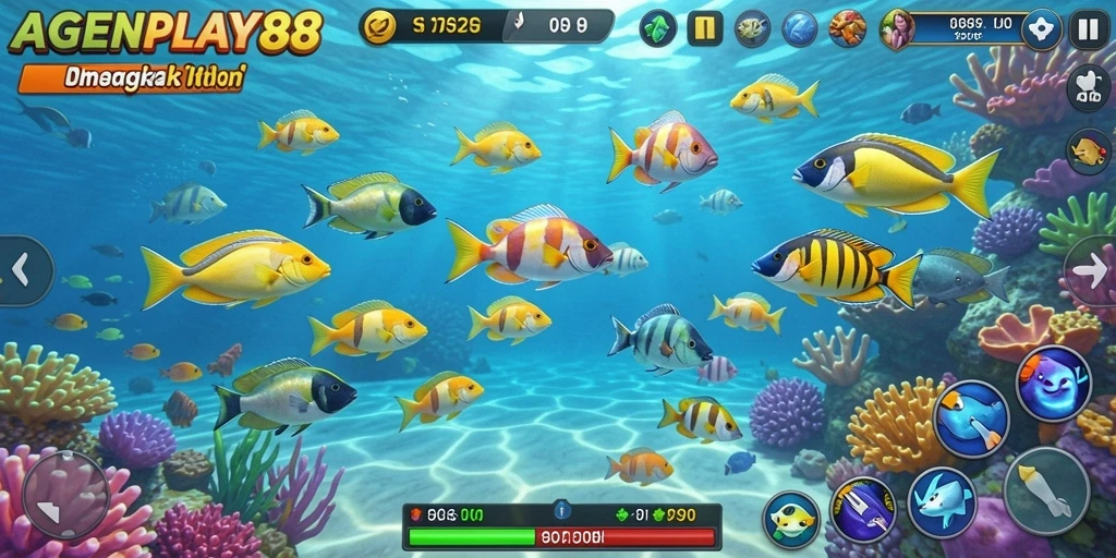 Screenshot AGENPLAY88 menunjukkan aksi seru menembak ikan.