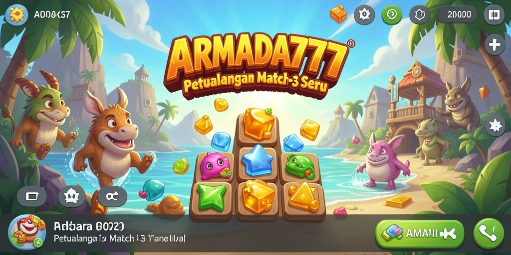 Screenshot gameplay ARMADA777 dengan suasana petualangan Match-3.