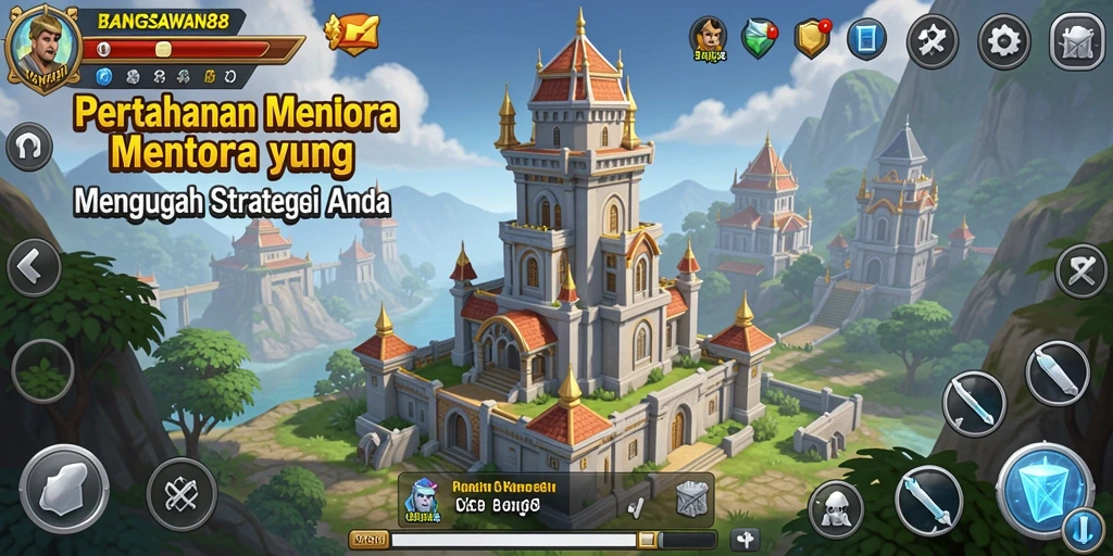 Tampilan gameplay BANGSAWAN88 dengan menara yang berfungsi optimal.