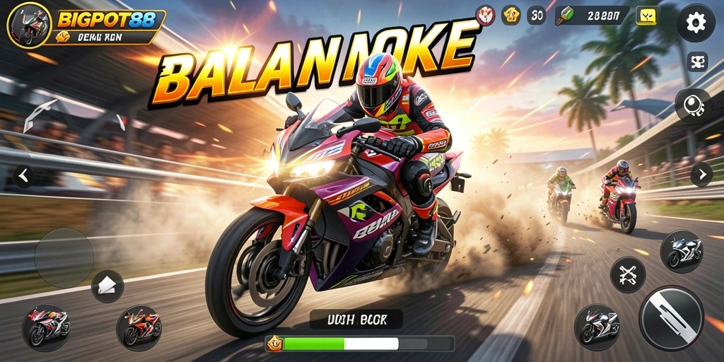Tampilan gameplay balapan motor yang menegangkan di BIGPOT88.