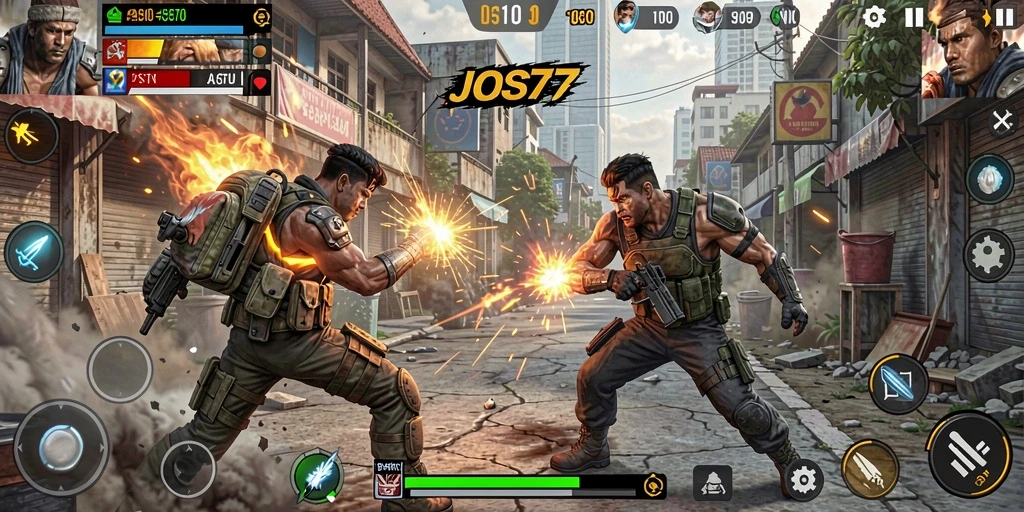 Tangkapan layar utama menampilkan aksi mendebarkan dalam JOS77.
