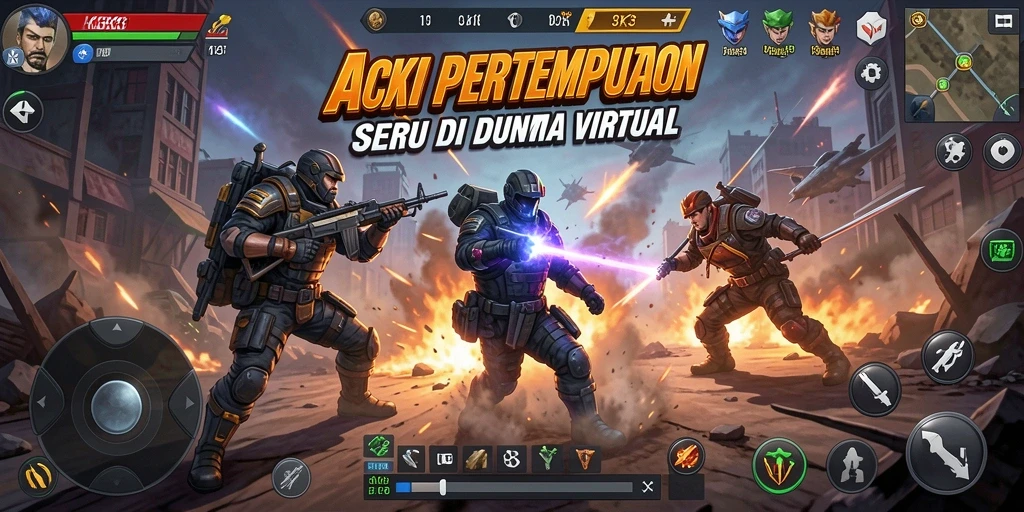 Screenshot utama K3K3 menunjukkan aksi pertempuran yang intens dan mendebarkan.
