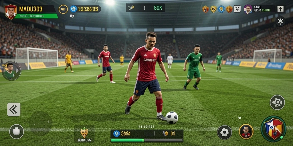 Tampilan gameplay seru MADU303 dengan aksi sepak bola yang realistis.