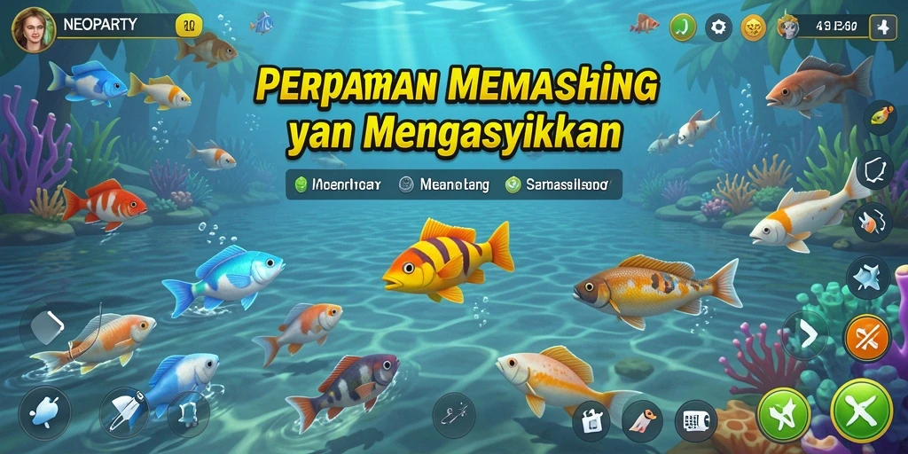 Gameplay NEOPARTY menampilkan aksi memancing yang seru dan interaktif.