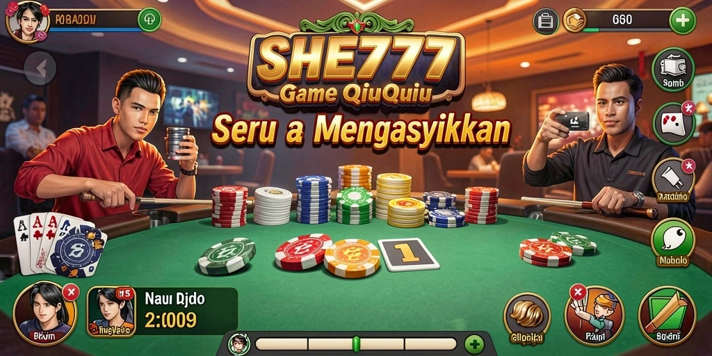 Tampilan gameplay seru dalam SHE777 saat bermain QiuQiu.